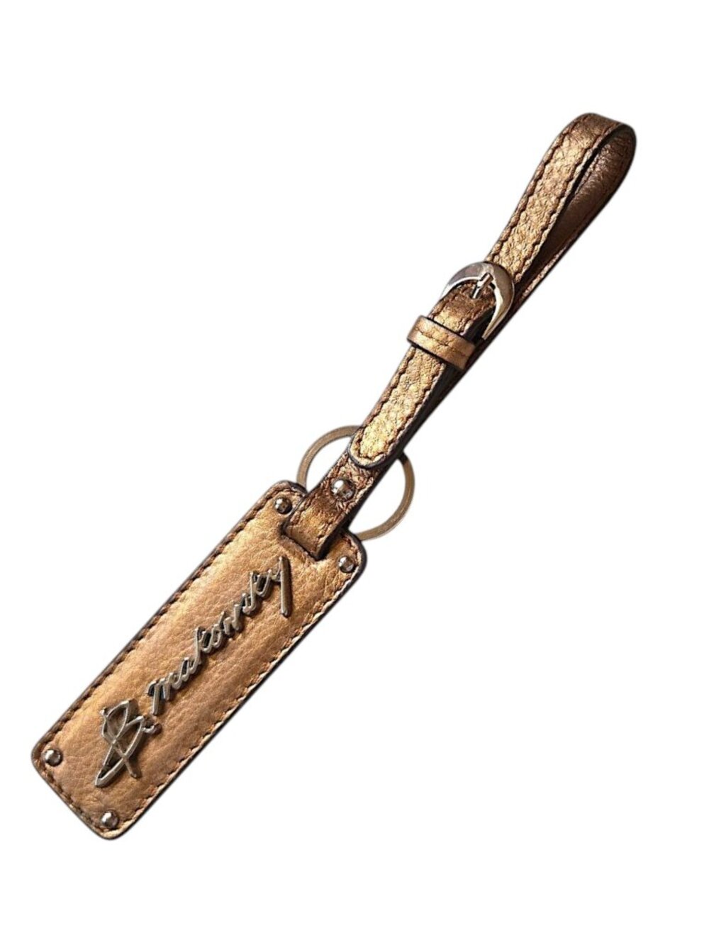B Makowsky Dark Gold Leather Keychain Designer Bag Charm Accent